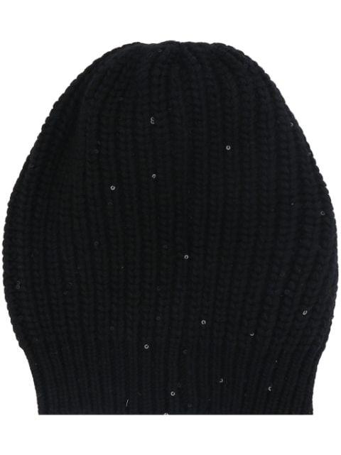 sequin-embellished ribbed-knit beanie by BRUNELLO CUCINELLI
