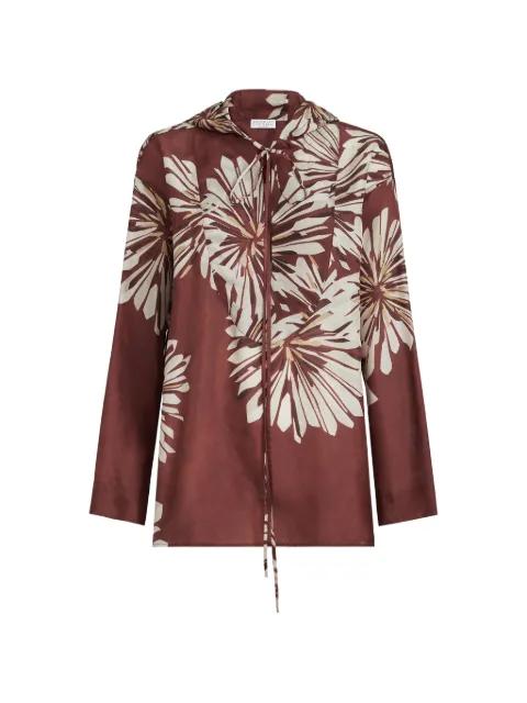 silk bloom print pongee shirt with hood by BRUNELLO CUCINELLI