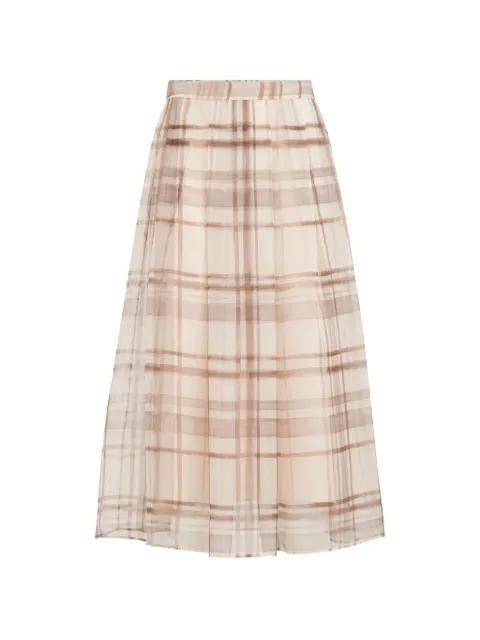 silk organza pleated skirt in macrocheck print by BRUNELLO CUCINELLI