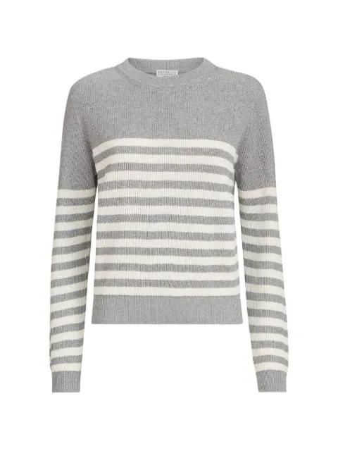 sparkling cotton striped English rib sweater with monili by BRUNELLO CUCINELLI