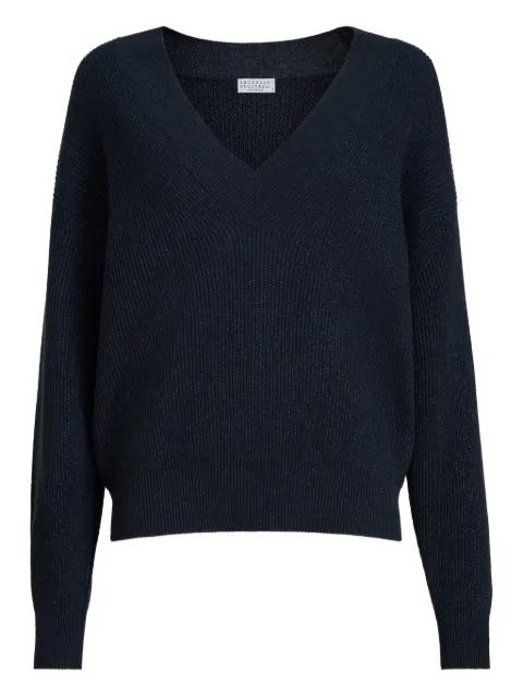 sparkling-detail ribbed V-neck sweater by BRUNELLO CUCINELLI