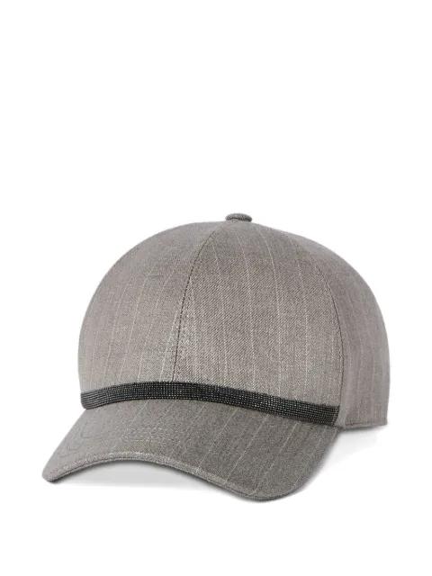 sparkling virgin-wool pinstripe baseball cap with shiny band by BRUNELLO CUCINELLI