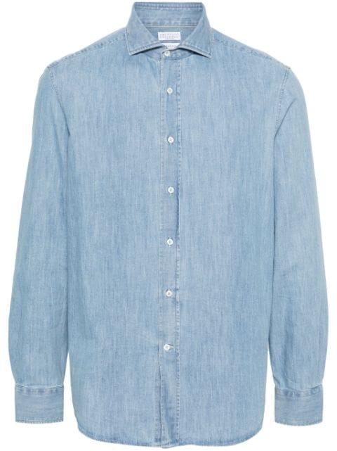 spread-collar denim shirt by BRUNELLO CUCINELLI