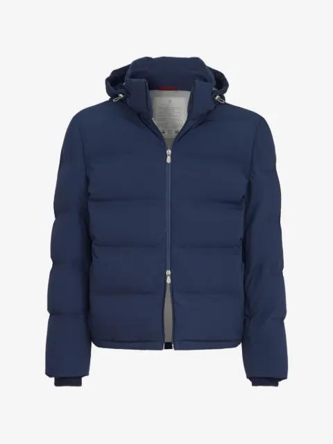 stretch bonded nylon down jacket with heat-bonded seams and detachable hood by BRUNELLO CUCINELLI