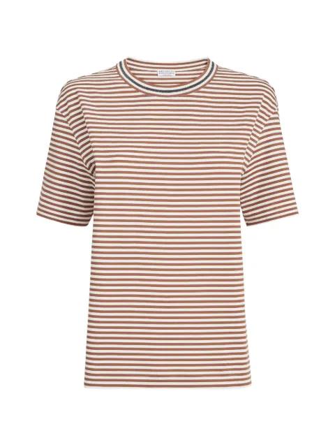 striped cotton jersey t-shirt with precious neckline by BRUNELLO CUCINELLI