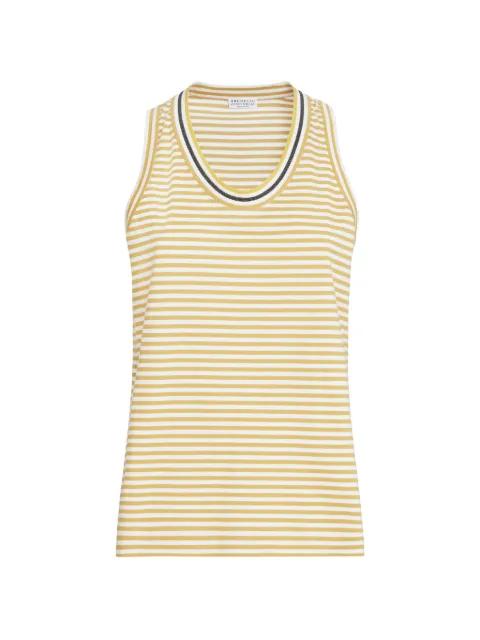 striped cotton jersey top with precious neckline by BRUNELLO CUCINELLI