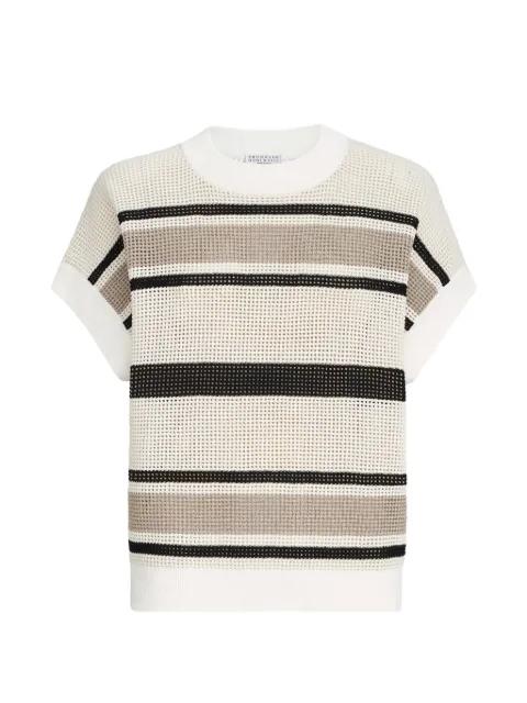 striped cotton net knit T-shirt by BRUNELLO CUCINELLI