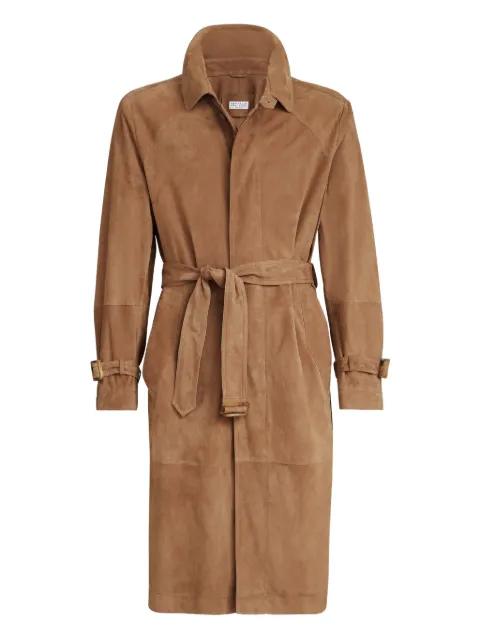 suede belted coat by BRUNELLO CUCINELLI