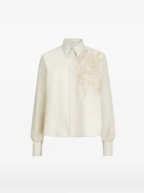 techno cotton poplin shirt with dazzling seabed embroidery by BRUNELLO CUCINELLI