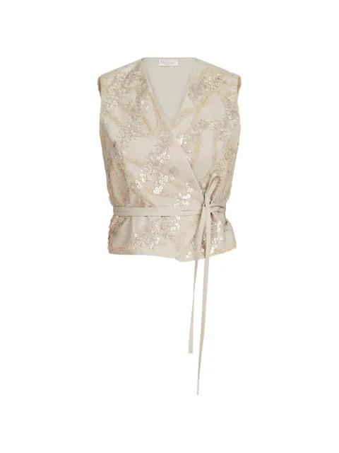 techno-cotton poplin vest with dazzling seabed embroidery by BRUNELLO CUCINELLI