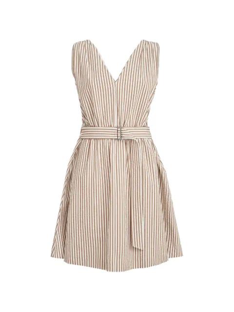 techno-cotton striped seersucker belted mini dress with monili by BRUNELLO CUCINELLI