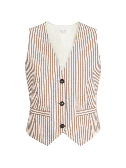 techno-cotton striped seersucker vest with monili by BRUNELLO CUCINELLI