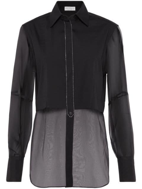 transparent-panel poplin shirt by BRUNELLO CUCINELLI