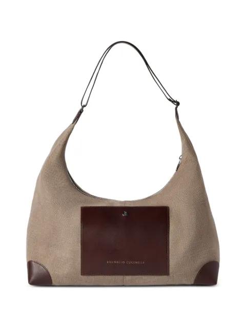 water-resistant canvas and burnished calfskin messenger bag by BRUNELLO CUCINELLI