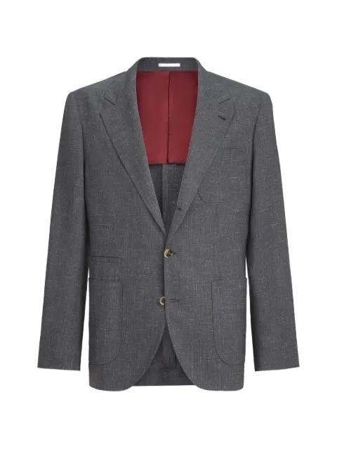 wool, silk and linen slubbed fresco deconstructed blazer with patch pockets by BRUNELLO CUCINELLI