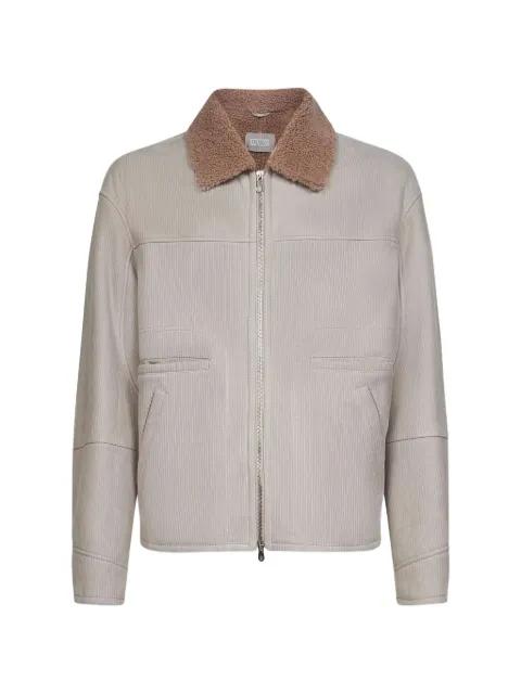zip shearling-collar jacket by BRUNELLO CUCINELLI