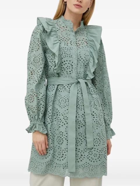 eyelet-embroidered ruffle mini dress by BRUUNS BAZAAR