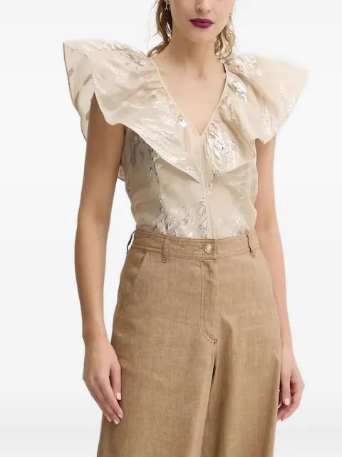 metallic-detail ruffled blouse by BRUUNS BAZAAR