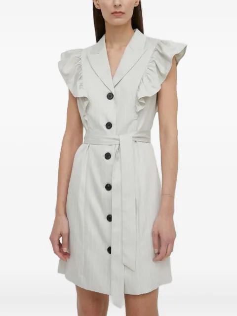 pinstripe ruffled-shoulder mini dress by BRUUNS BAZAAR