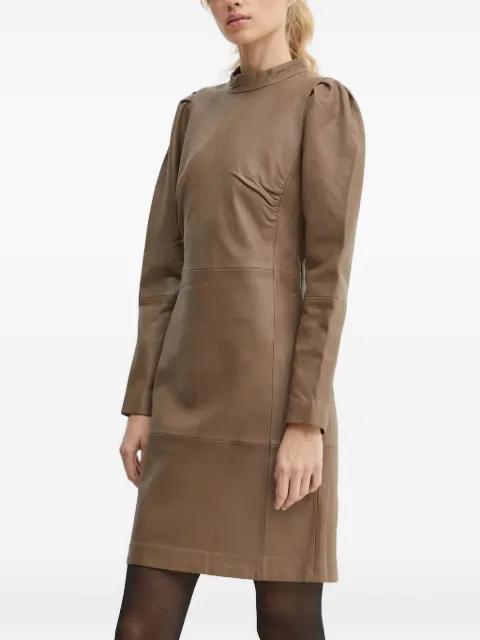 puff-sleeve leather dress by BRUUNS BAZAAR