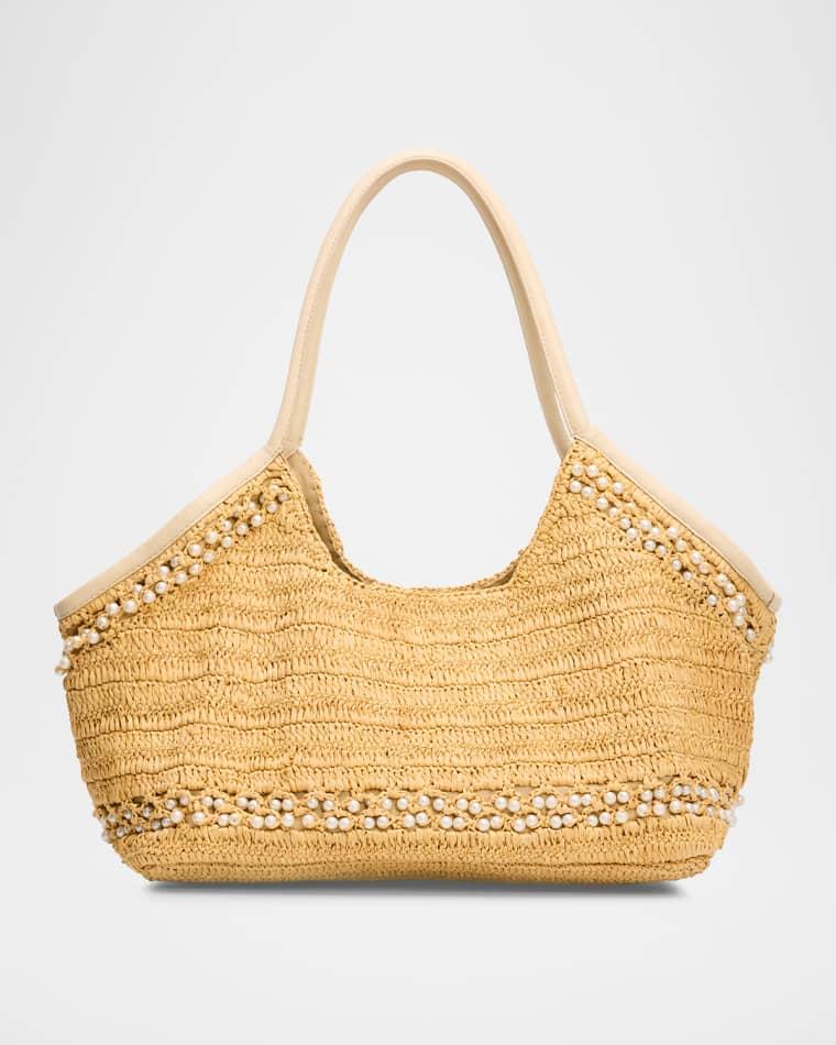 Brandie Pearly-Trim Raffia Tote Bag by BTB LOS ANGELES