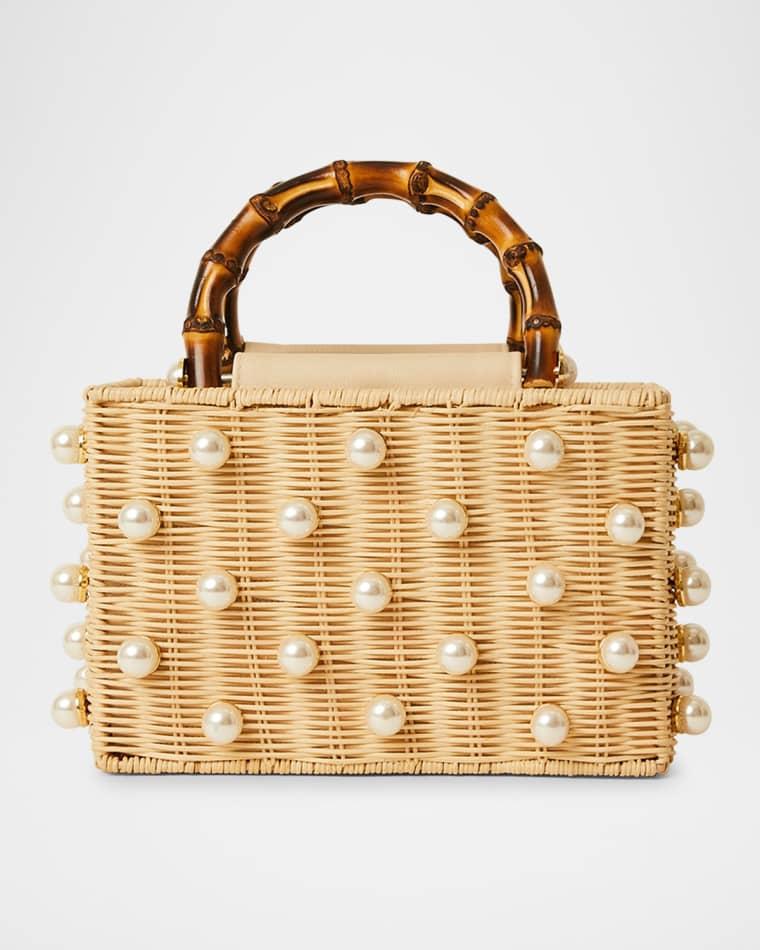 Chloe Pearly Rattan Box Top-Handle Bag by BTB LOS ANGELES