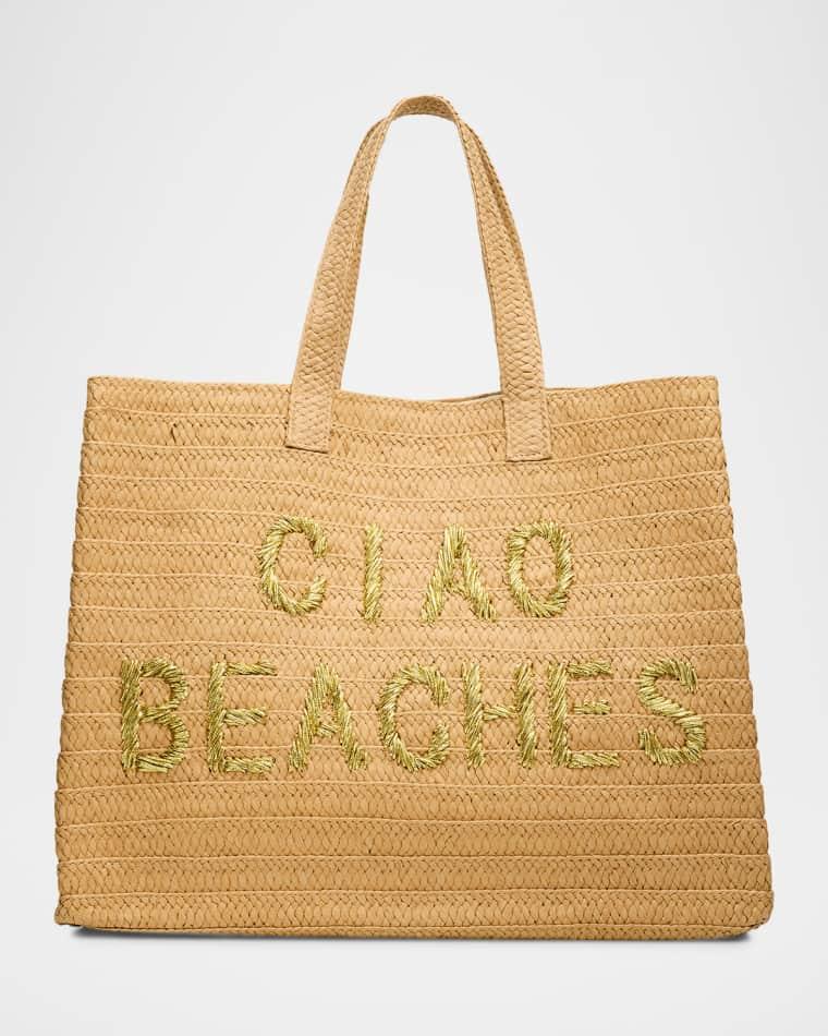 Ciao Beaches Embroidered Straw Tote Bag by BTB LOS ANGELES
