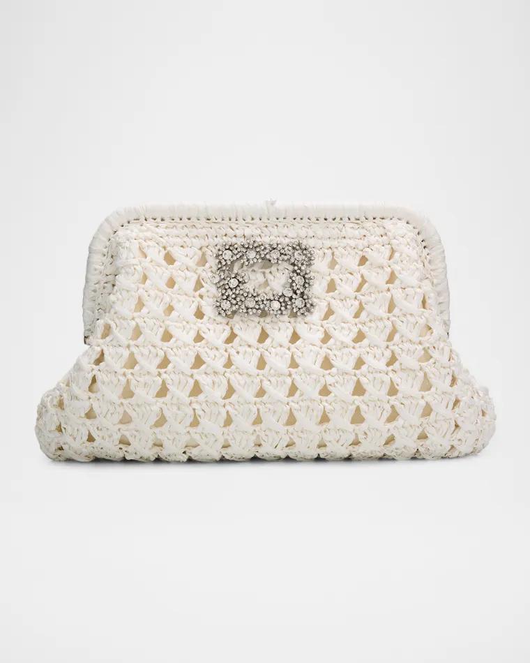 Cristal Woven Crystal Buckle Clutch Bag by BTB LOS ANGELES