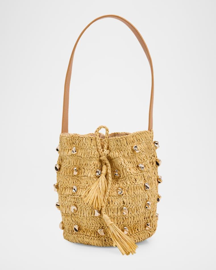 Gaila Studded Raffia Bucket Bag by BTB LOS ANGELES