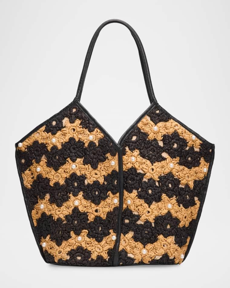 Jenson Floral Crochet Raffia Tote Bag by BTB LOS ANGELES