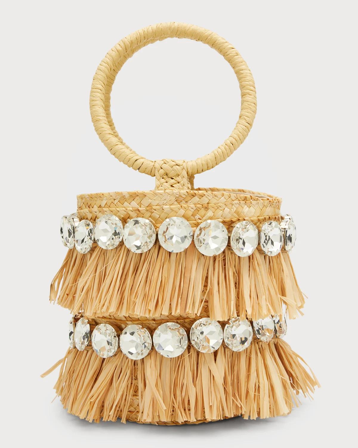 Liv Round Crystal Fringe Bucket Bag by BTB LOS ANGELES Liv Round Crystal Fringe Bucket Bag by BTB LOS ANGELES