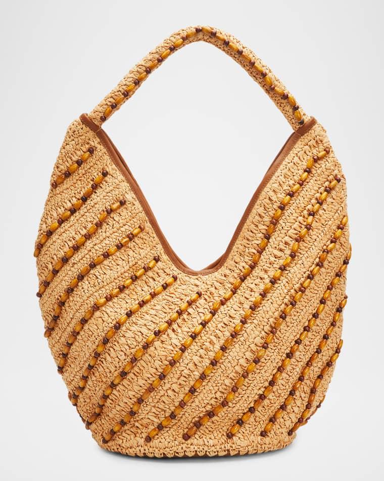 Paisley Beaded Raffia Hobo Bag by BTB LOS ANGELES
