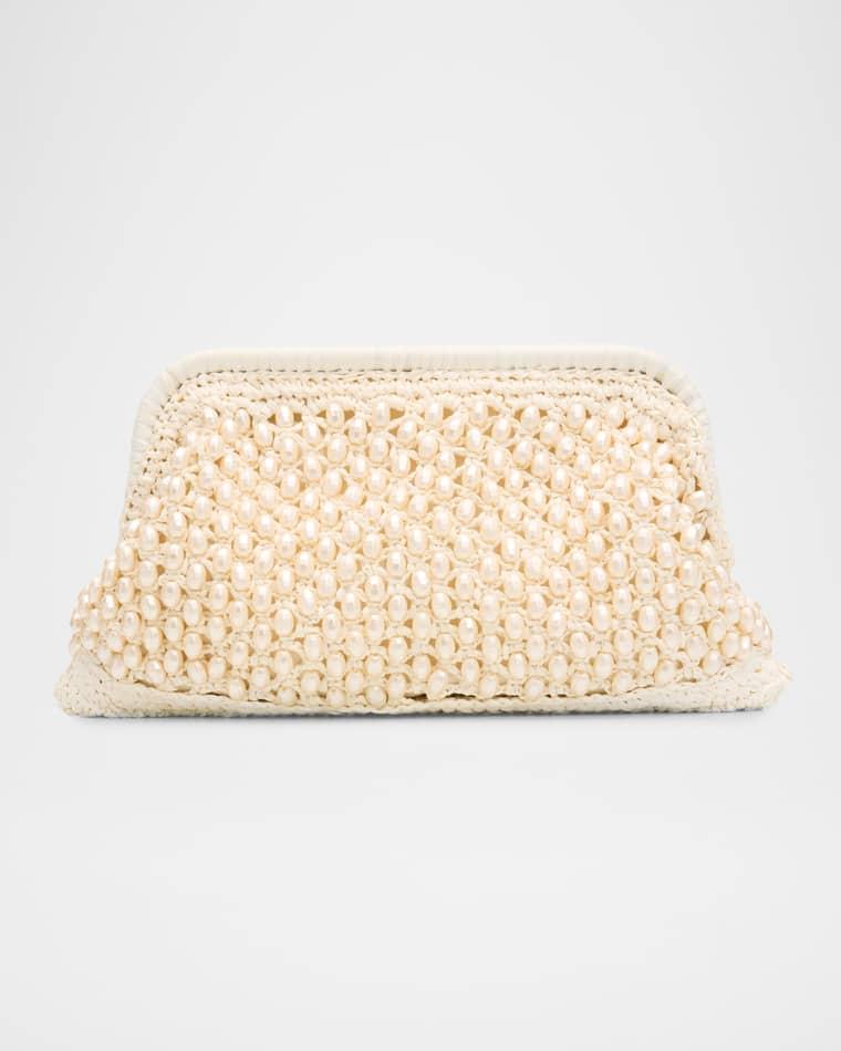 Perola Pearly Beaded Raffia Clutch Bag by BTB LOS ANGELES