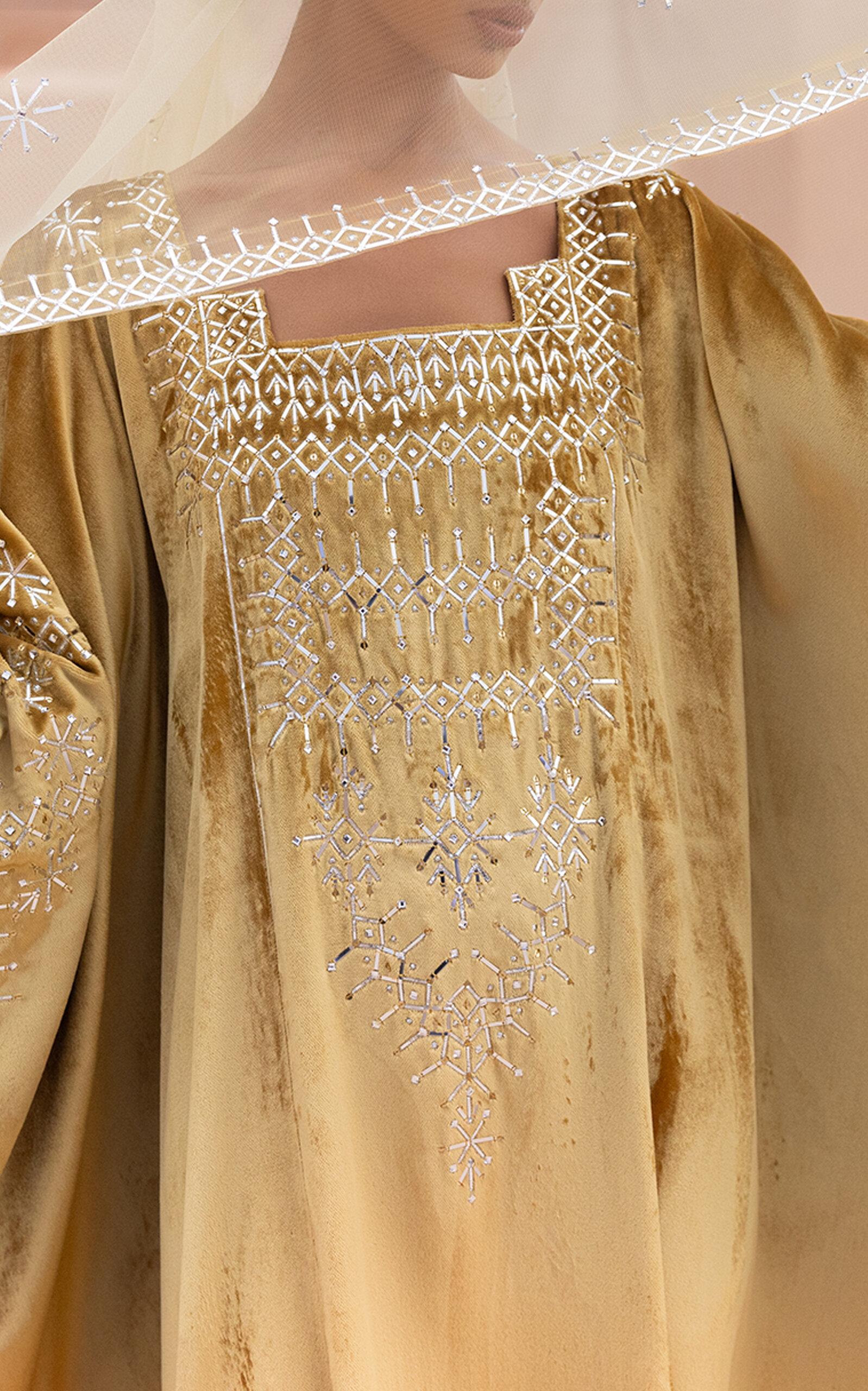 Bthaina Metallic Embroidered Velvet Caftan - Moda Operandi by BTHAINA