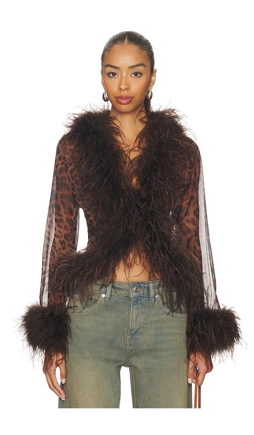 Bubish Gigi Sheer Feather Blouse Top in Brown by BUBISH