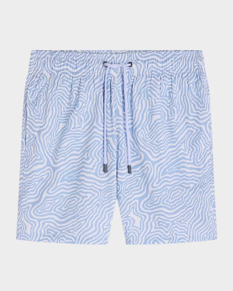 Men's Cruz Mid-Length Wave-Print Swim Trunks by BUGATCHI