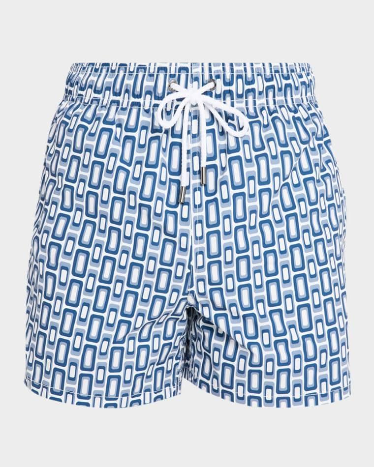 Men's Cruz Short-Length Geometric Swim Trunks by BUGATCHI