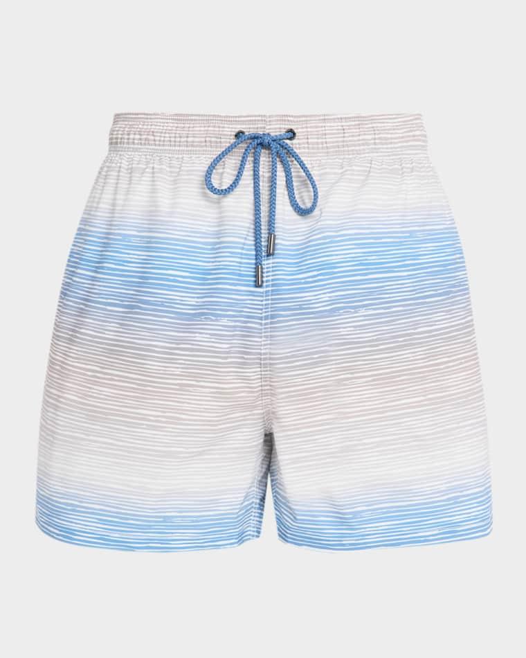 Men's Cruz Short-Length Horizon Line Swim Trunks by BUGATCHI