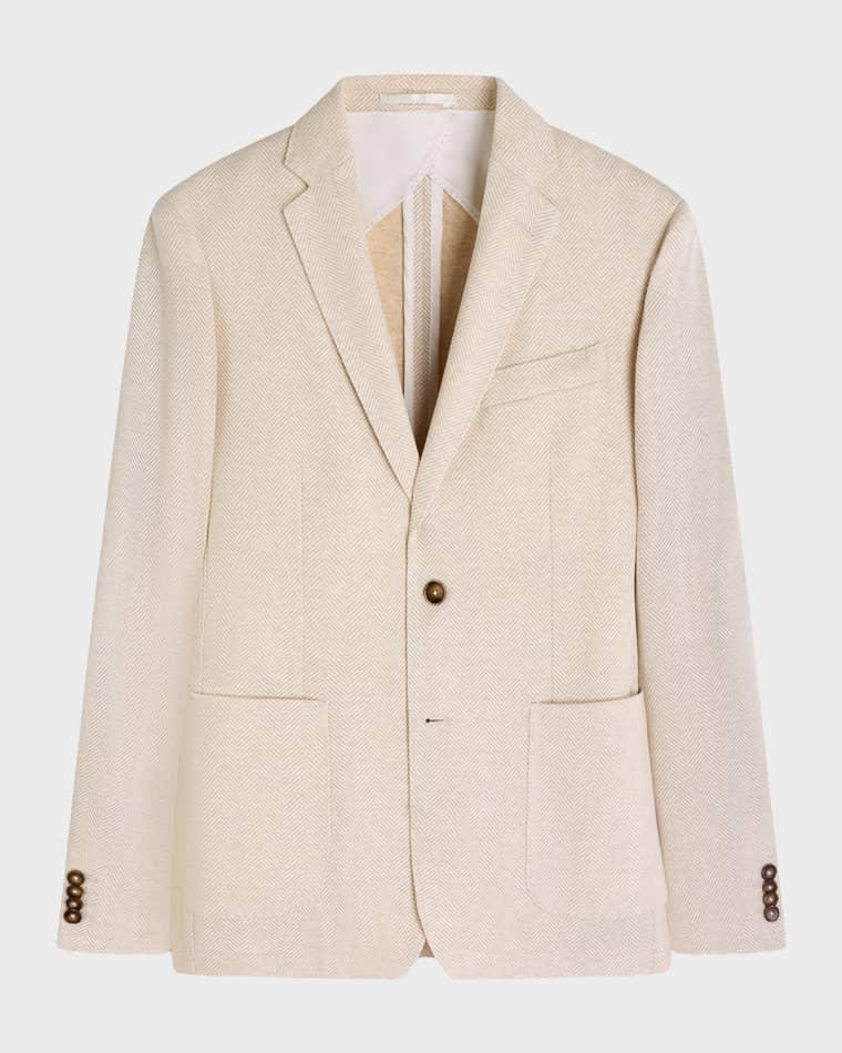 Men's Herringbone Cotton and Linen Two-Button Blazer by BUGATCHI