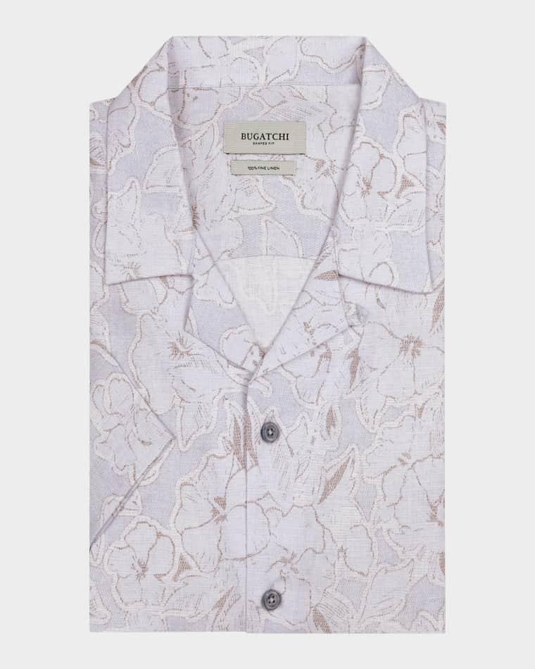 Men's Jackson Linen Floral Short-Sleeve Camp Shirt by BUGATCHI