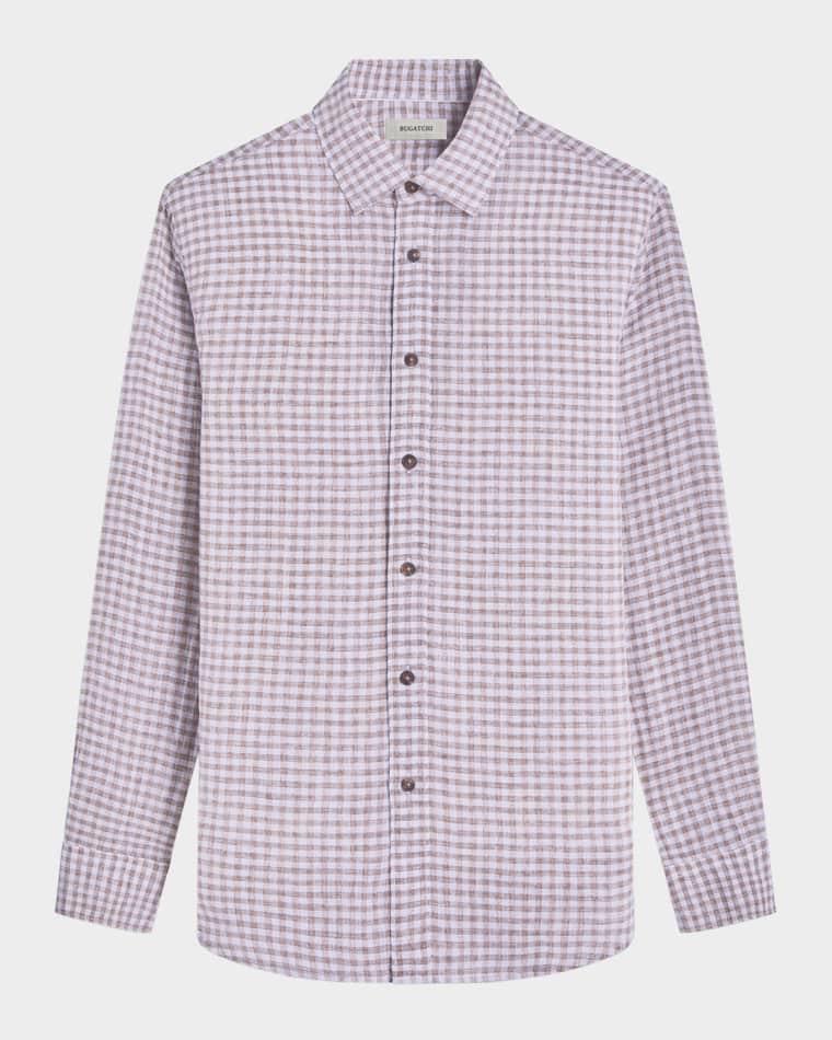 Men's Julien Linen Check Sport Shirt by BUGATCHI
