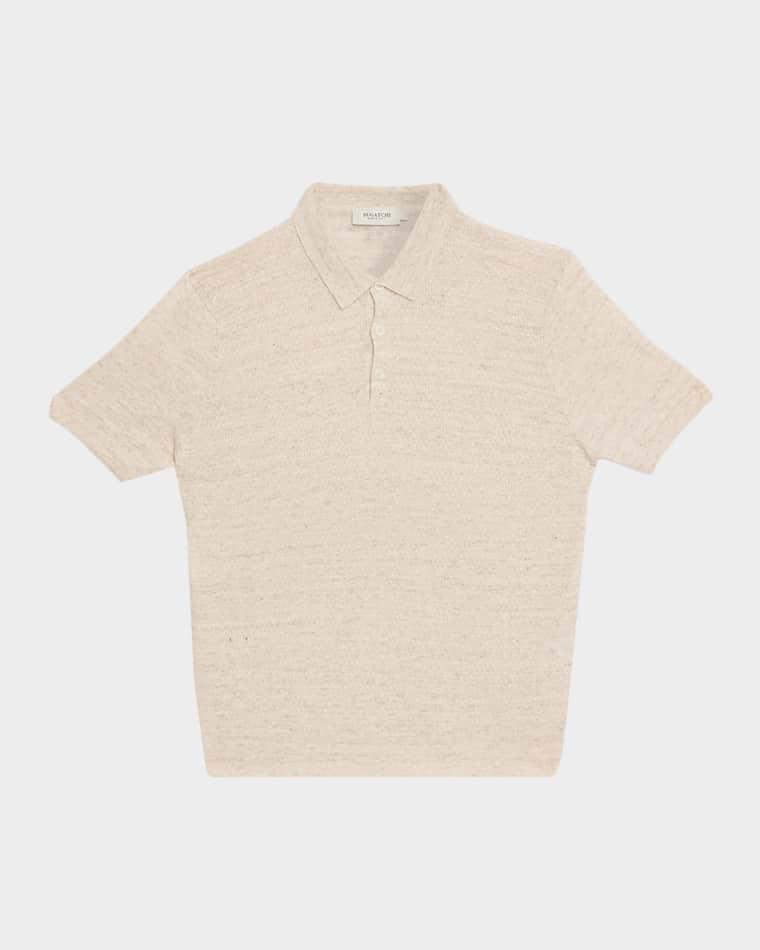 Men's Linen 3-Button Knit Polo Shirt by BUGATCHI