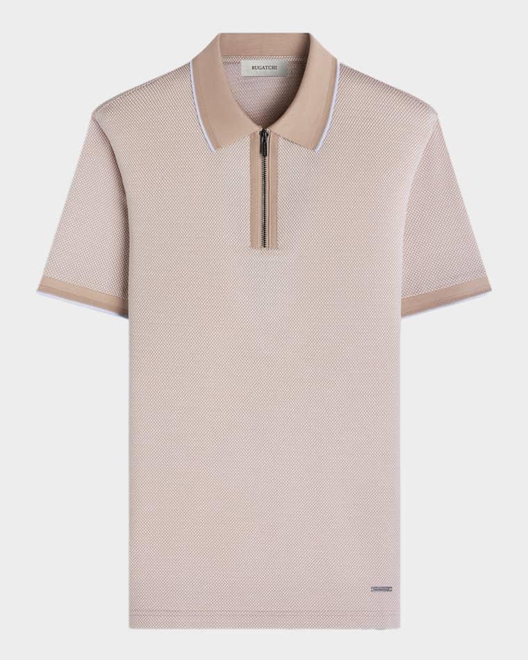 Men's Micro-Check Quarter-Zip Polo Shirt by BUGATCHI