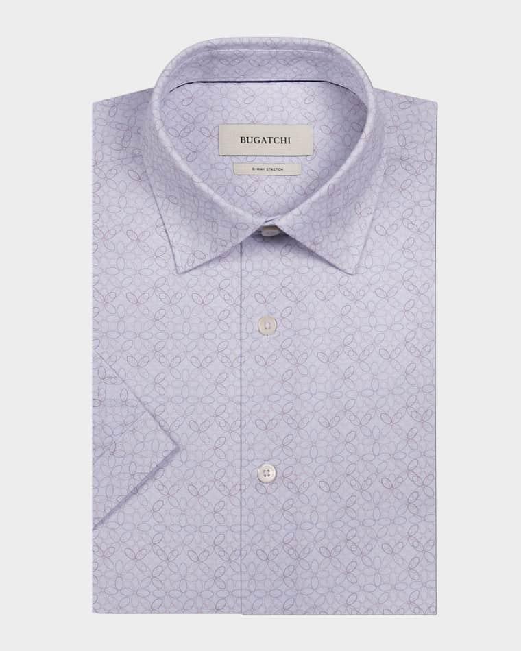 Men's Miles Geometric-Print OoohCotton Short-Sleeve Shirt by BUGATCHI