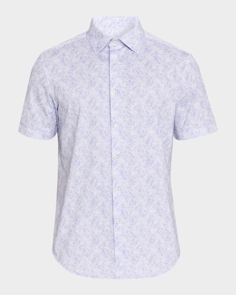 Men's Miles OoohCotton® Leaf Print 8-Way Stretch Short-Sleeve Shirt by BUGATCHI