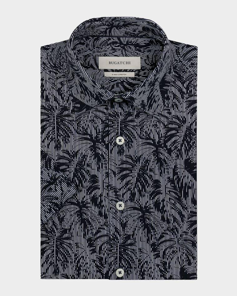 Men's Miles OoohCotton® Stripe Leaf Short-Sleeve Shirt by BUGATCHI
