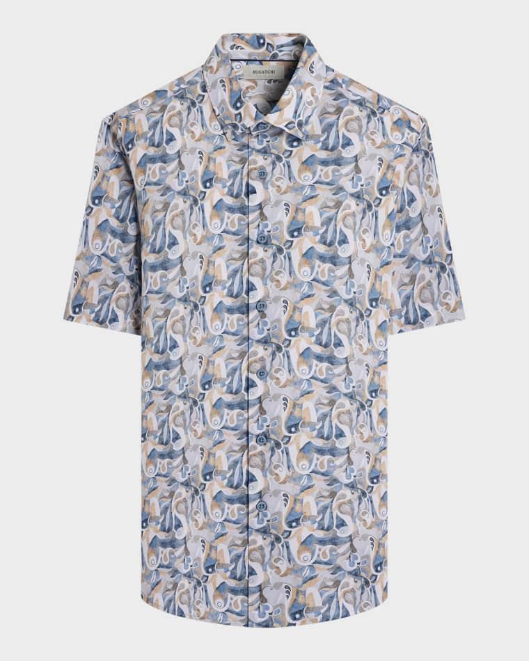 Men's Orson Abstract Paisley-Print Comfort Stretch Short-Sleeve Shirt by BUGATCHI