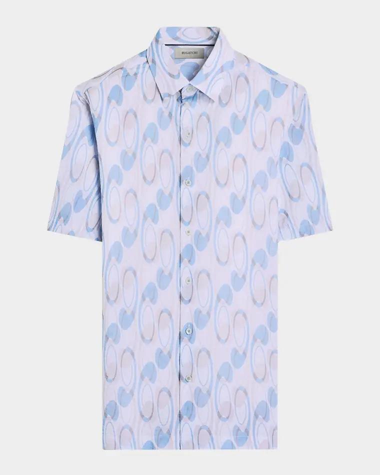 Men's Orson Abstract-Print Cotton Seersucker Short-Sleeve Shirt by BUGATCHI