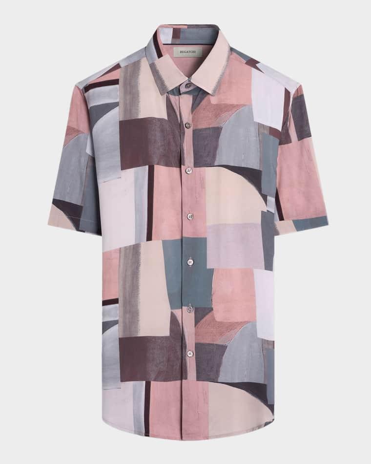 Men's Orson Abstract-Print Viscose Short-Sleeve Shirt by BUGATCHI