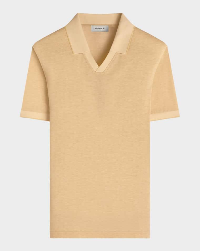 Men's Performance Micro-Herringbone Johnny Collar Polo Shirt by BUGATCHI